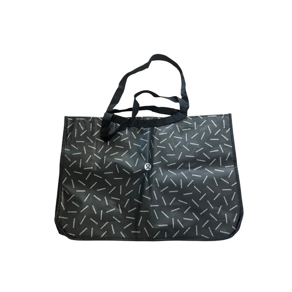 Lululemon Reusable Shopping Tote Bag Black White Logo Print Carry All - Picture 2 of 2